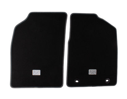 Genuine Velour Floor Mats front, black with silver double stitching - 1731723