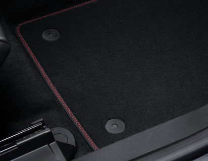 Genuine Velour Floor Mats front, black with red stitching - 2386434