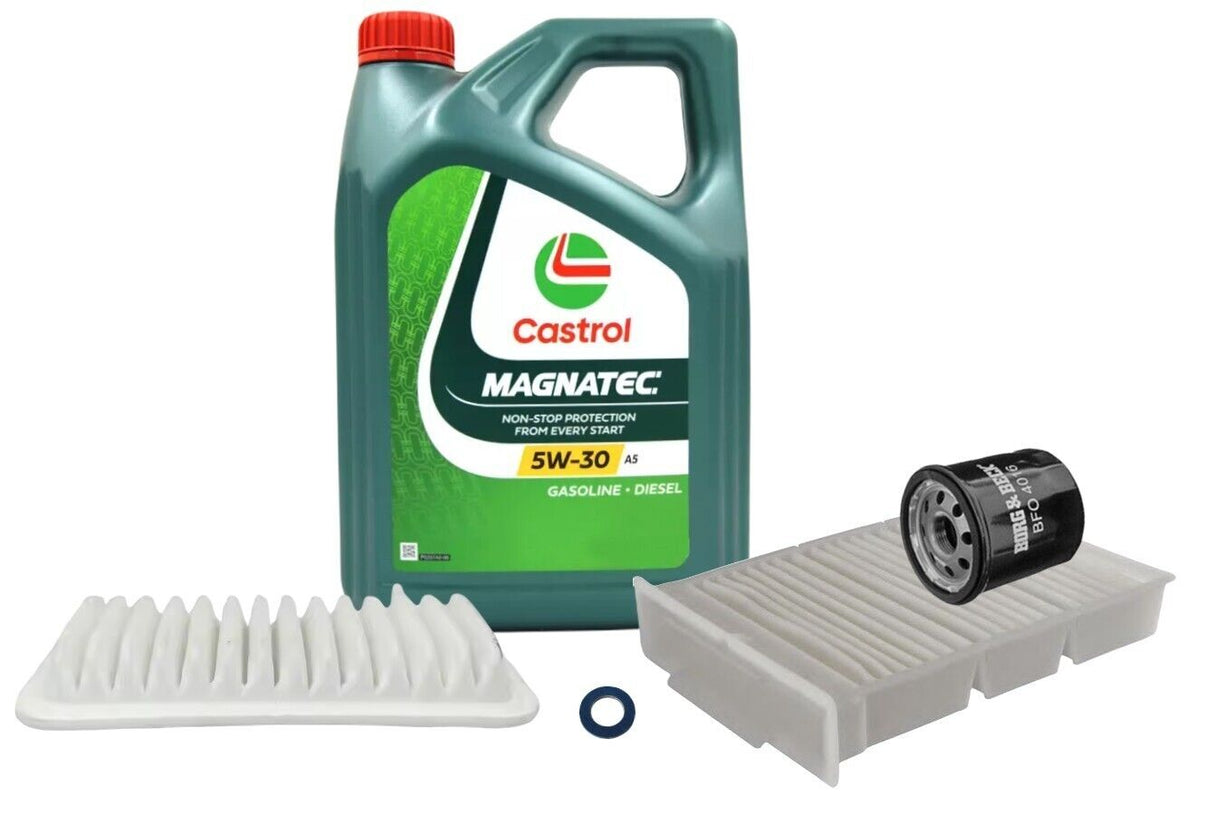 Toyota Aygo 2006 - 2013 Oil Air Pollen Service Kit inc Genuine Castrol 5w30 Oil