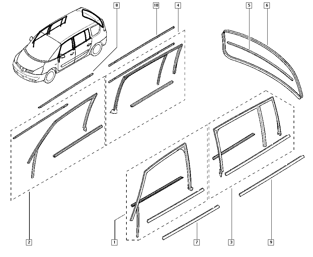 Genuine Renault Espace Mk4 LH Rear Window Seal 7701207218 New
