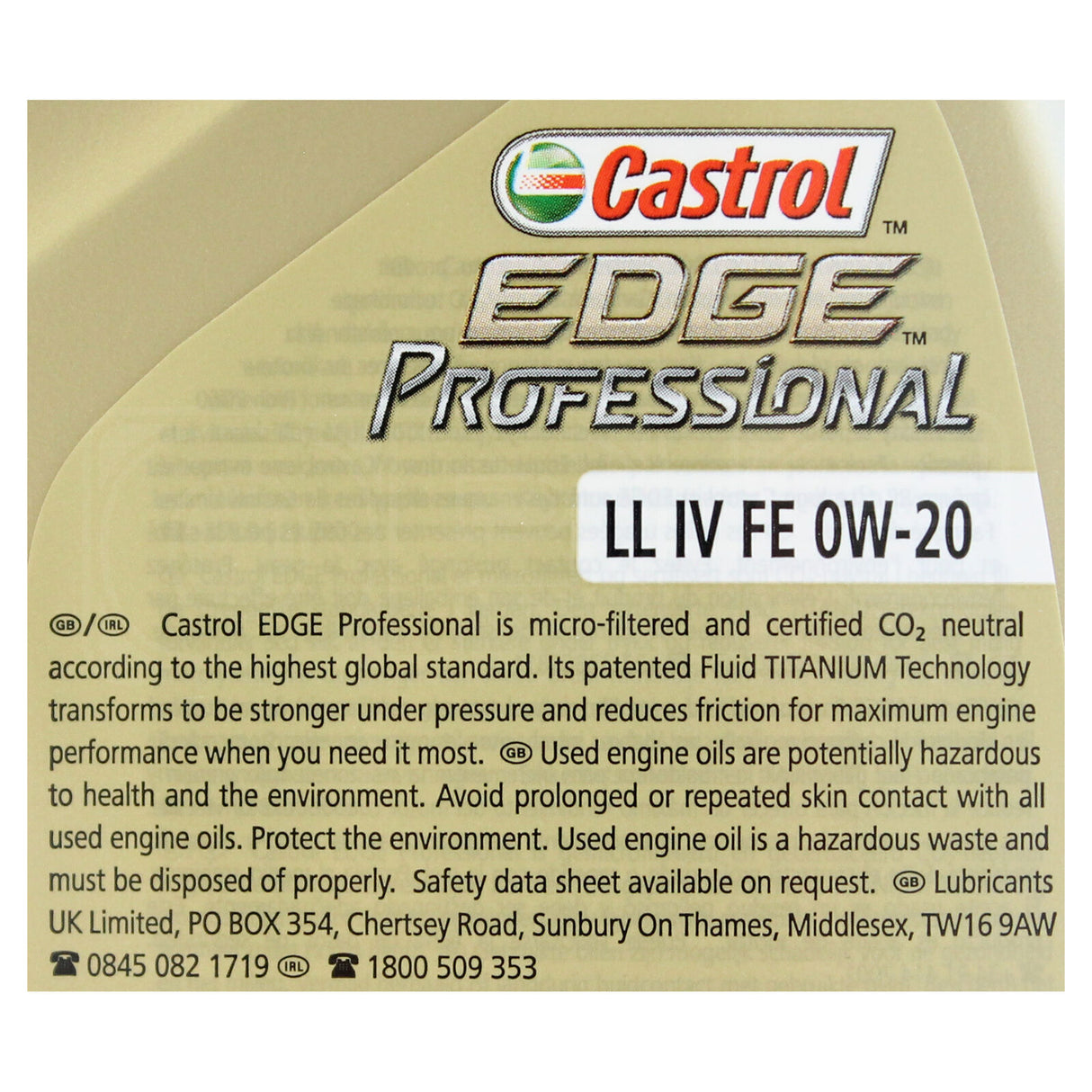 Castrol Edge Professional LL IV FE 0W-20 0W20 Fully Synthetic Engine Oil 1 Litre