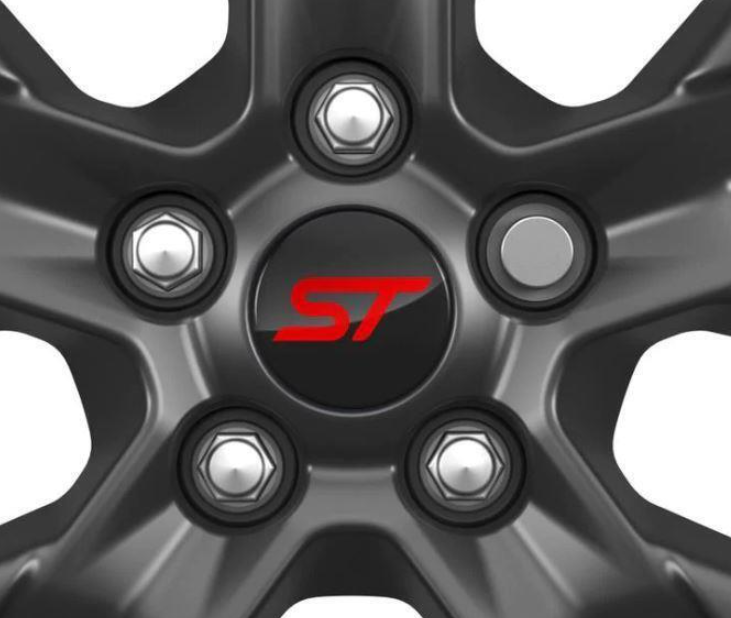 Genuine Ford Focus, Fiesta etc Black Alloy Wheel Centre Caps X4 With Red ST Logo