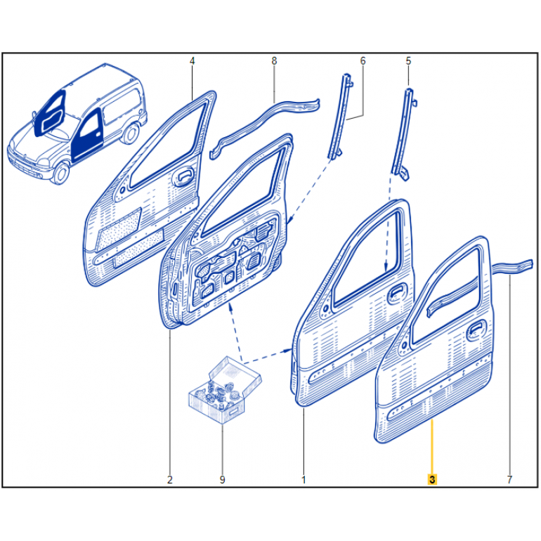 Genuine Renault Kangoo Mk1 LH Front Door Assy 7751471745 New