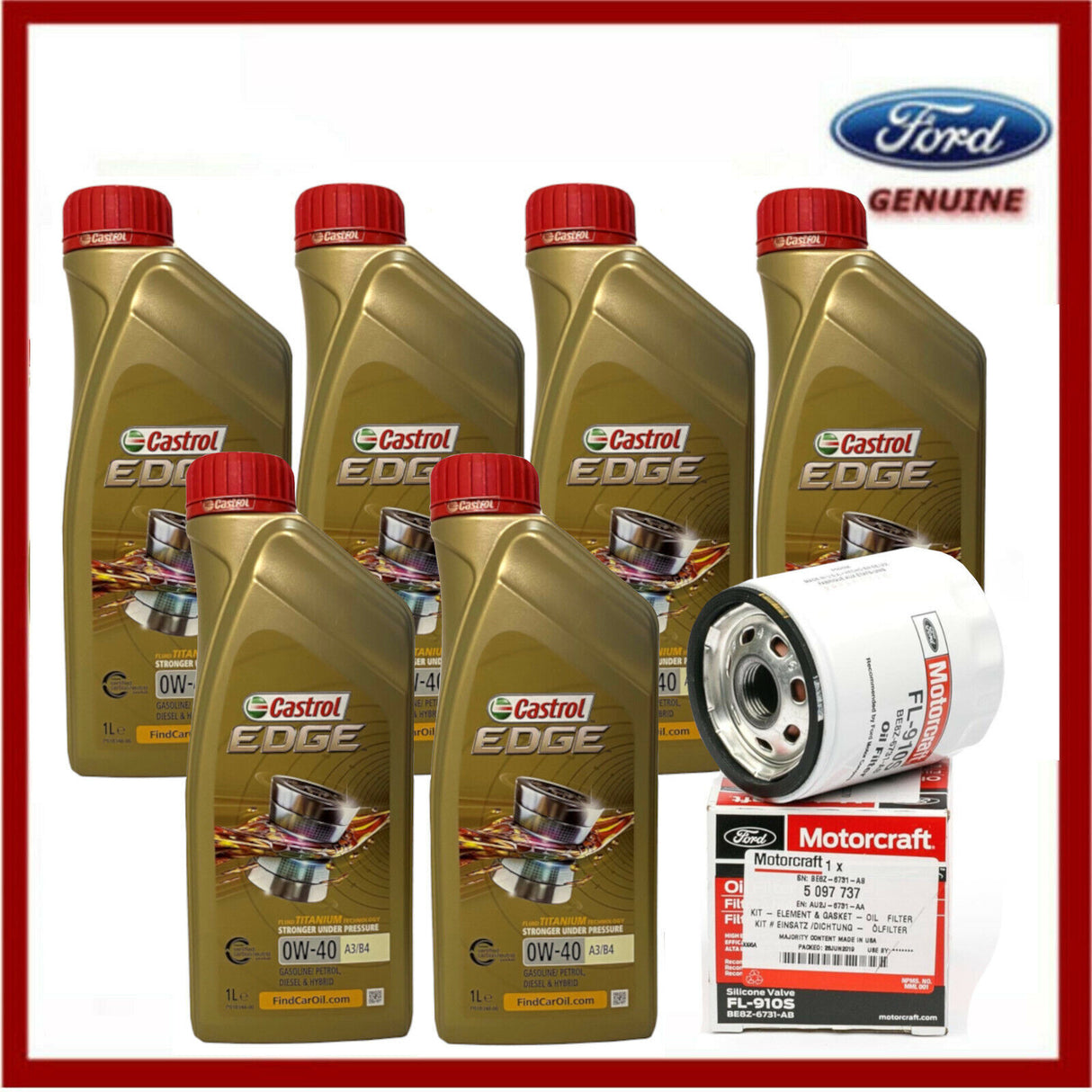 Genuine Ford Focus RS 2.3L Ecoboost 2014-2019 0W40 6L Engine Oil & Oil Filter