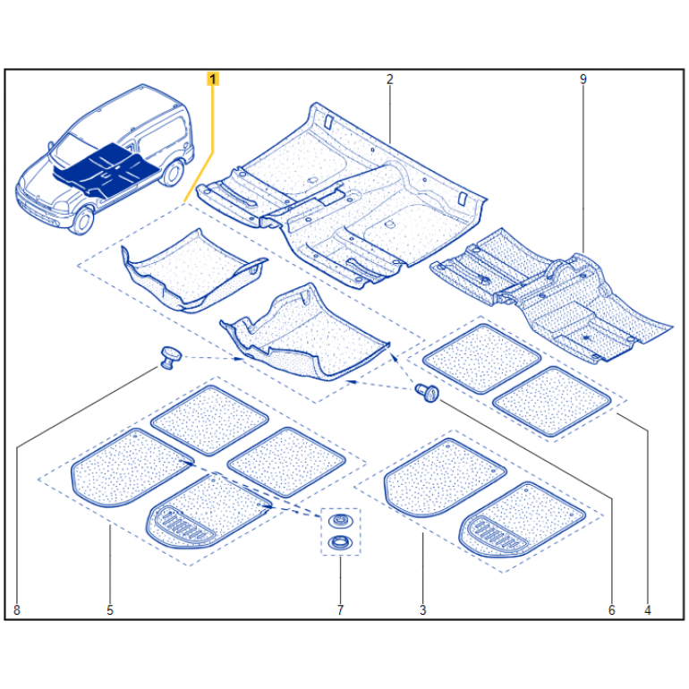 Fits Genuine Renault Kangoo Mk1 & Nissan Kubistar Front Underfloor Carpet