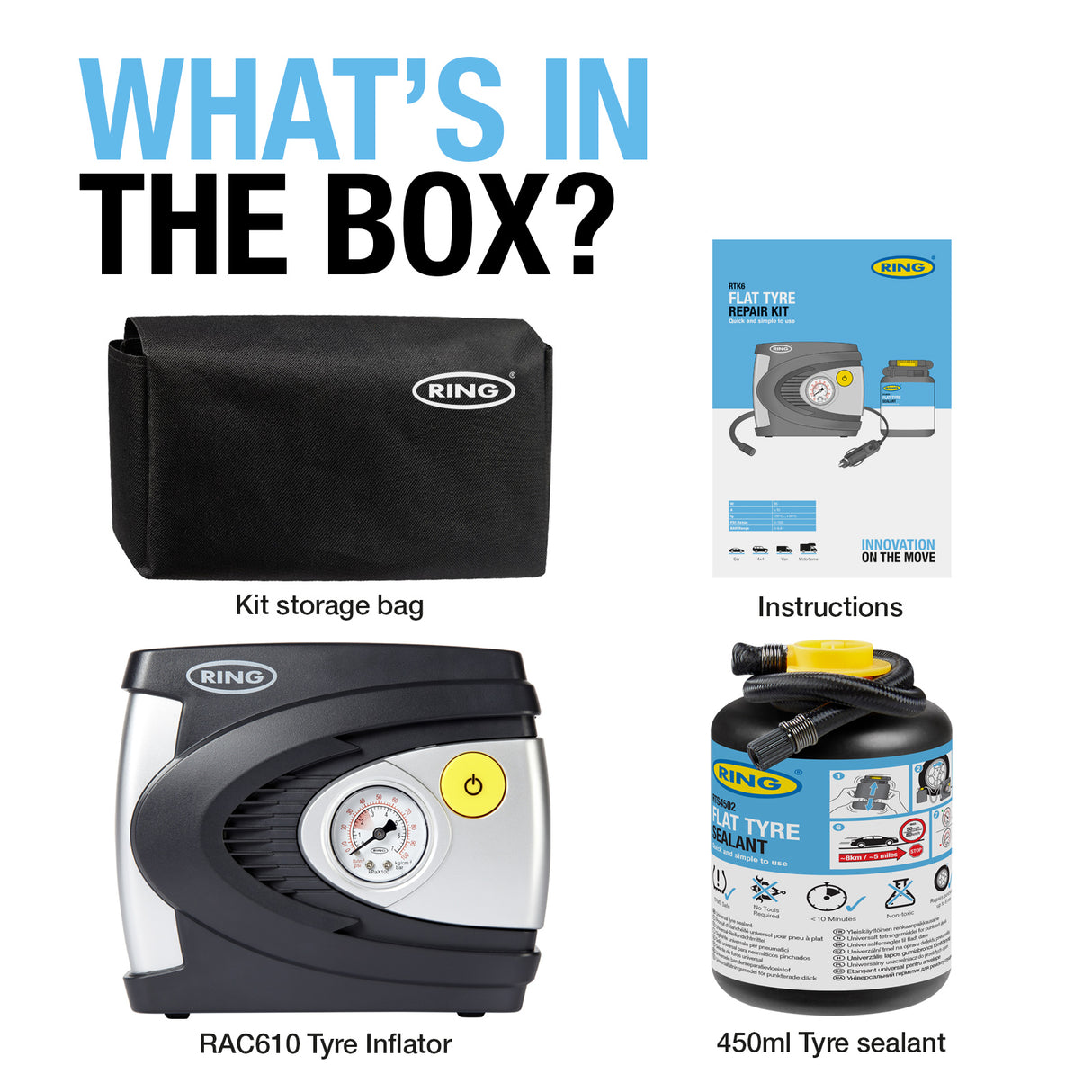 Ring Automotive - Car Puncture Repair Kit Includes Sealant RTS4502 and 12V (Volts) RAC610 Inflator