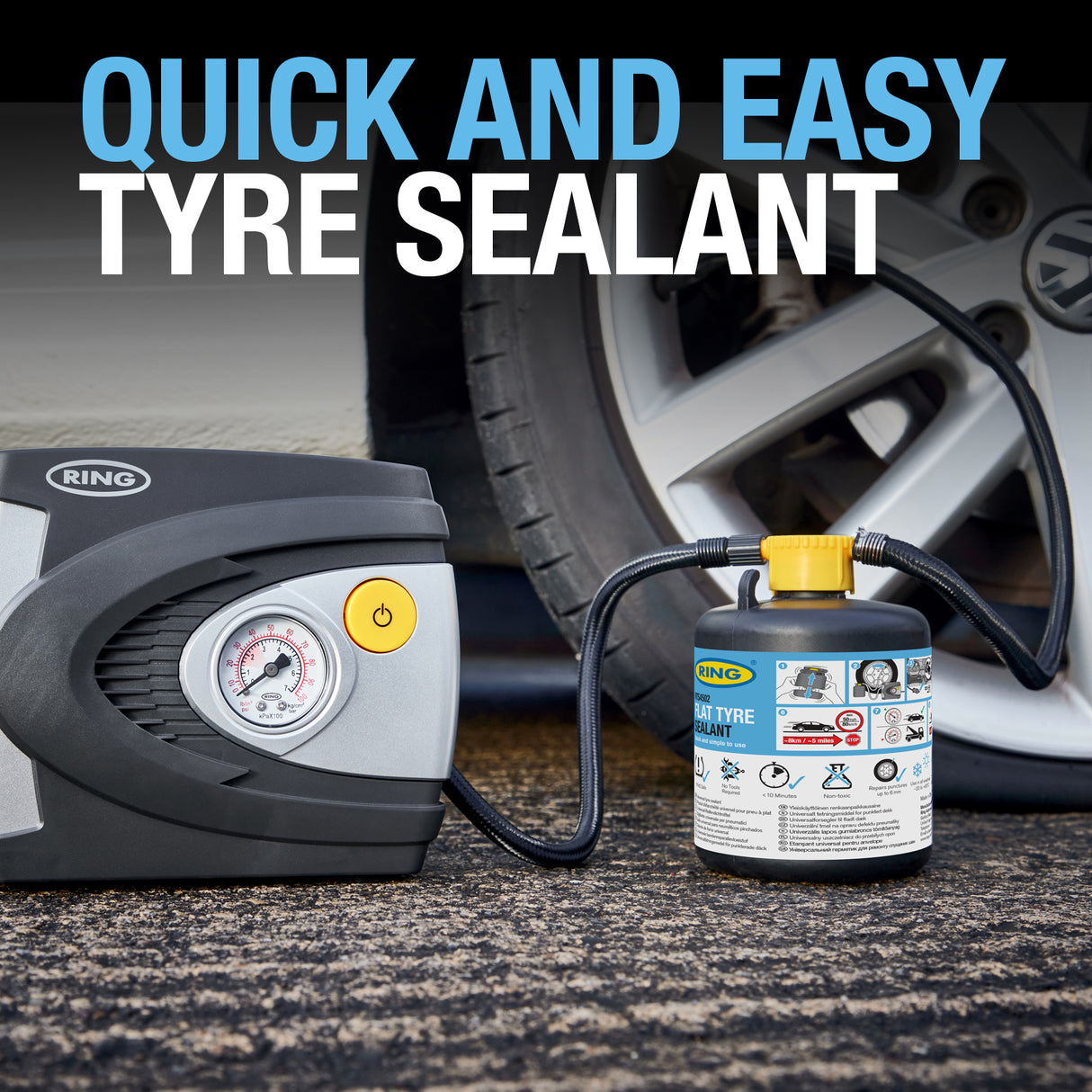 Ring Automotive - Car Puncture Repair Kit Includes Sealant RTS4502 and 12V (Volts) RAC610 Inflator