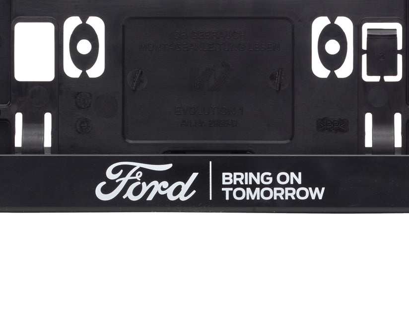 Genuine Ford Licence Plate Holder black, with Ford oval and white "Bring On Tomorrow" lettering