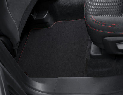 Genuine Premium Velours Floor Mats front and rear, black with double red stitching - 2414793
