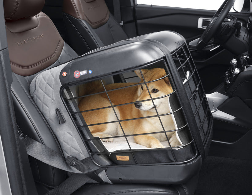 Genuine 4pets®* Caree Transport Box For cats and dogs to be securely fixed onto most passenger seats, Cool Grey