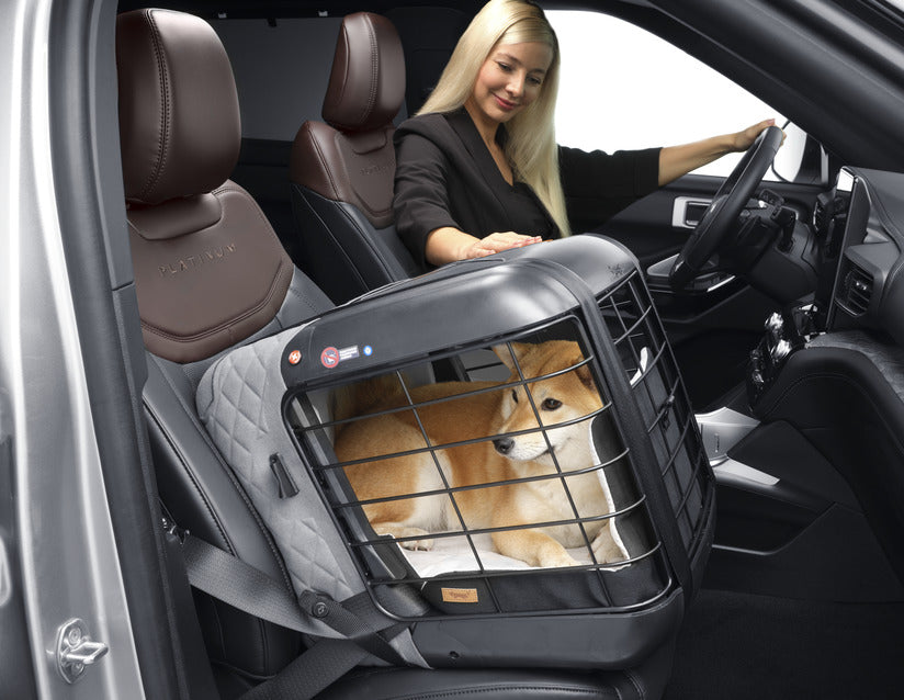 Genuine 4pets®* Caree Transport Box For cats and dogs to be securely fixed onto most passenger seats, Cool Grey