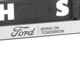 Genuine Ford Licence Plate Holder silver, with blue Ford logo and black "BRING ON TOMORROW" lettering