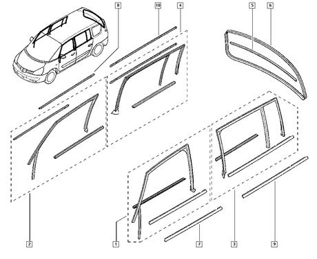 Genuine Renault Espace Mk4 LH Rear Window Seal 7701207218 New