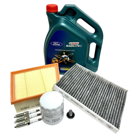 Genuine Ford Fiesta Ecoboost 1.0 Oil, Air, Pollen, Spark Plugs, Oil Service Kit 