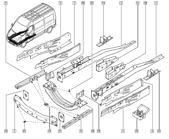Genuine Renault Master Mk3 Front RH Side Member Assy 751005601R New