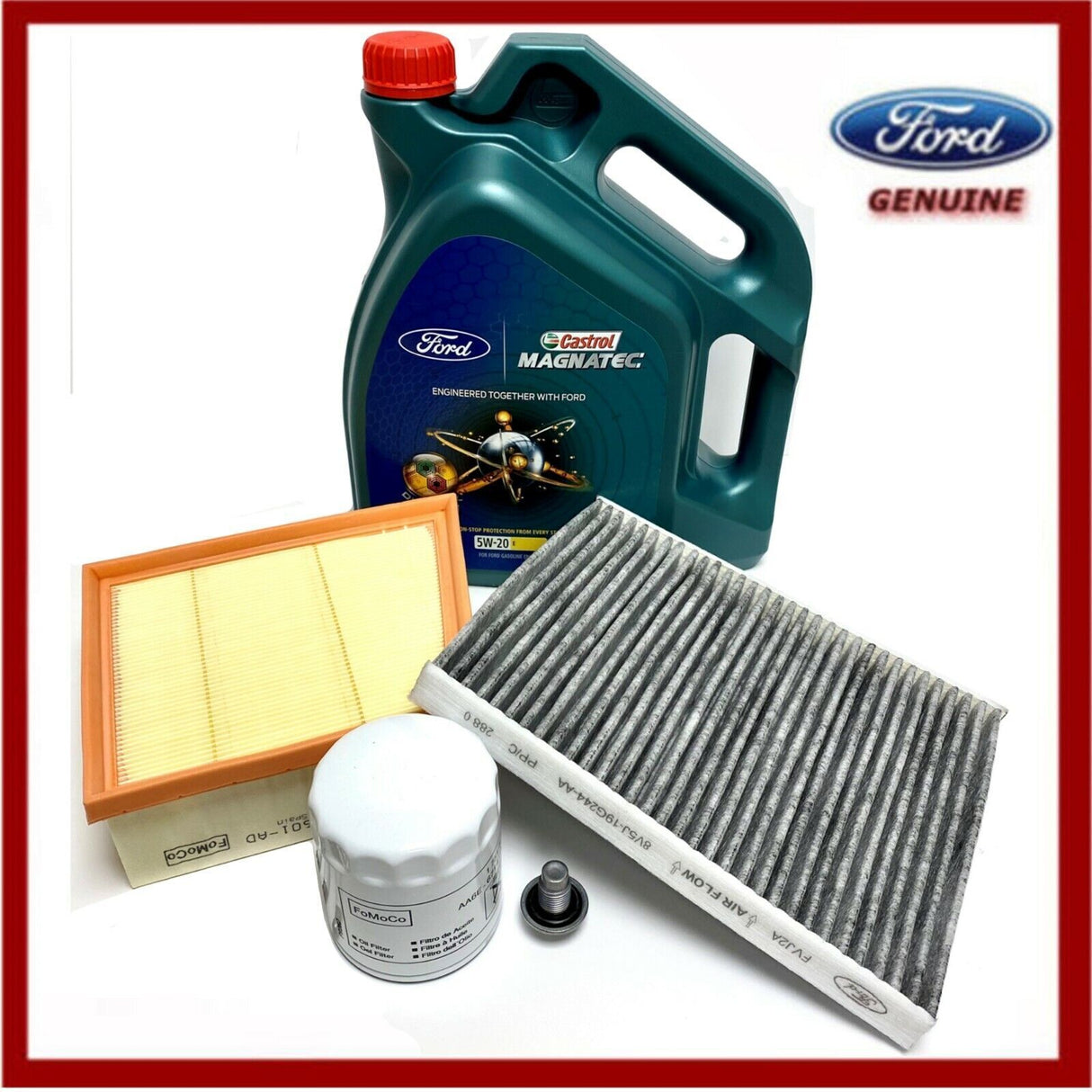 Genuine Ford Fiesta Mk8 1.0 Service Kit Oil Air Cabin Filters & 5L Castrol Oil