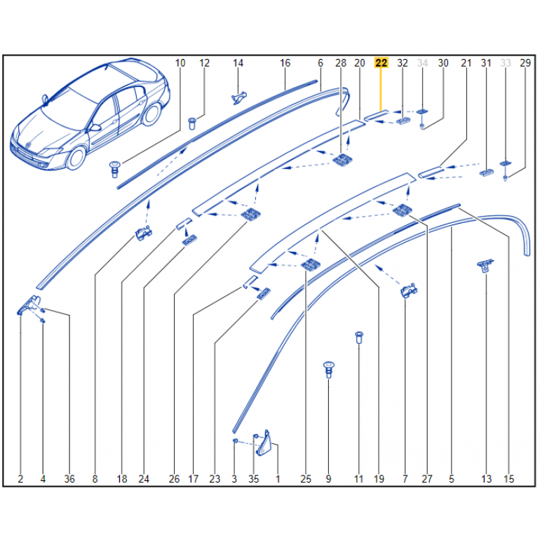 Genuine Renault Laguna Mk3 RH Rear Roof Moulding 738560001R New