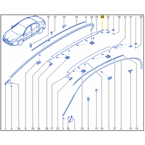 Genuine Renault Laguna Mk3 RH Rear Roof Moulding 738560001R New