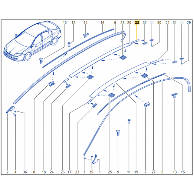 Genuine Renault Laguna Mk3 RH Rear Roof Moulding 738560001R New