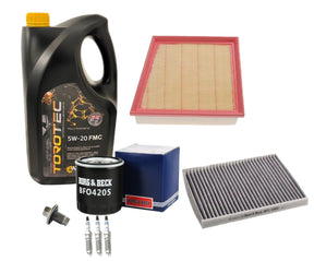 Ford Fiesta Ecoboost 1L Oil Air Pollen Spark Plugs inc 5w20 Oil Service Kit