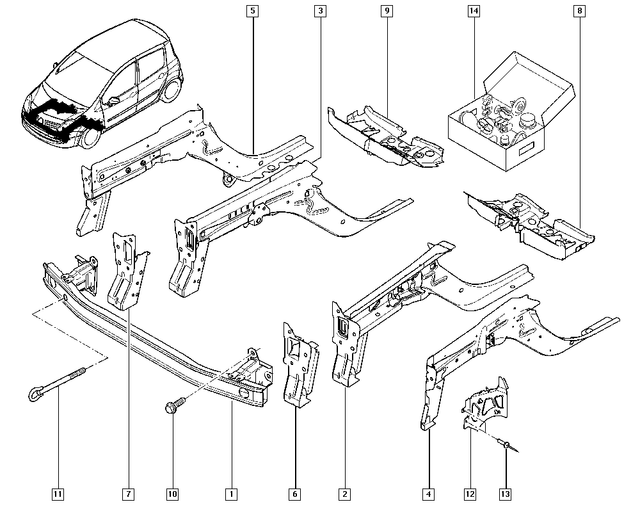 Genuine Renault Modus / Grand Modus Front Section Clip Kit 7711424922 New