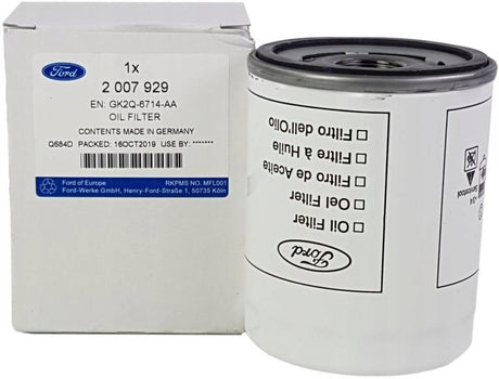 Ford oil filter with packaging on a white background